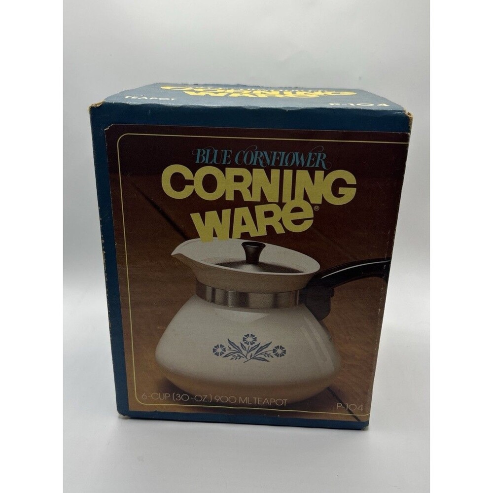 NIB VINTAGE NOS Corning Ware Blue Cornflower Teapot SEALED P-104 6 Cup 30 Oz